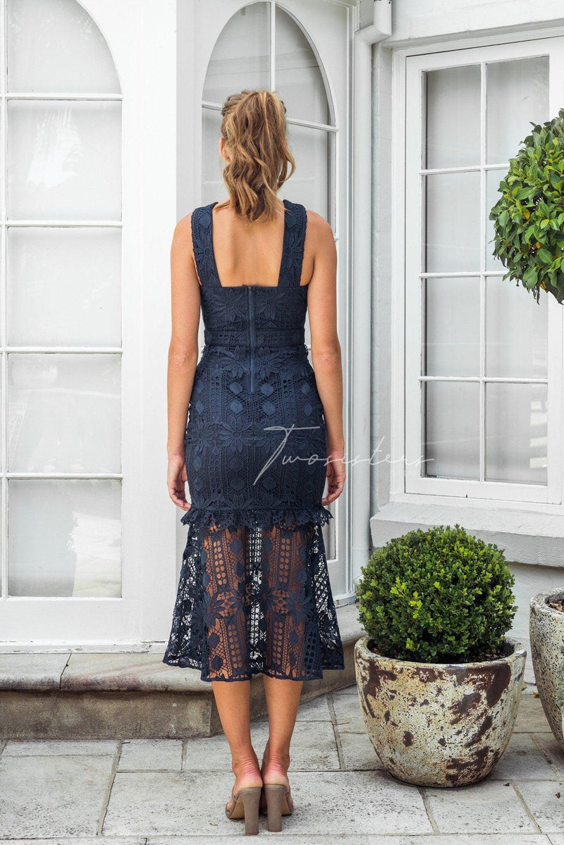 Isabella Lace Dress In Navy – First Design